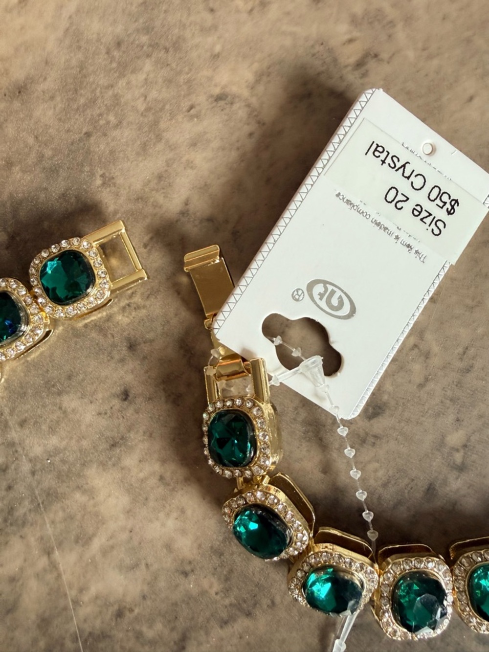 Gold necklace with Emerald Green Crystal Accents